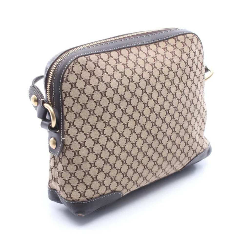 Celine Cream Shoulder Bag Beige Brown Canvas Leather Macadam Tan Brown